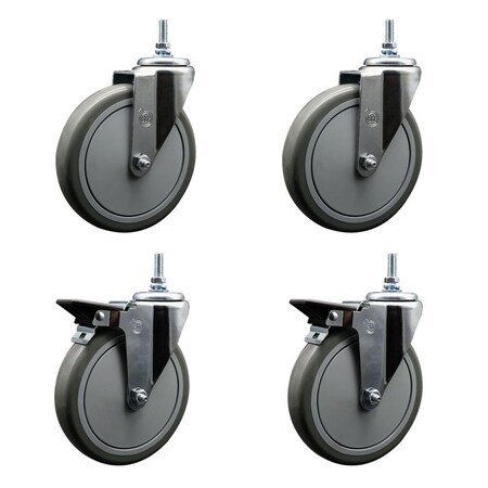 Service Caster 6 Inch Gray Polyurethane 12 MM Threaded Stem Caster Set 2 Brakes SCC SCC-TS20S614-PPUB-M1215-2-PLB-2